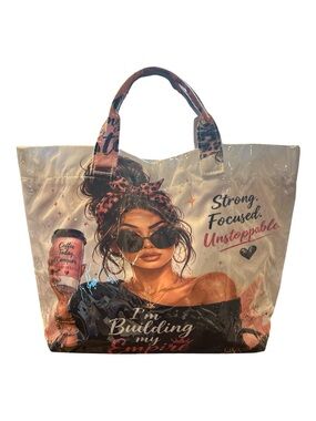 Beige Graphic Tote Bag with Empowering Woman Print